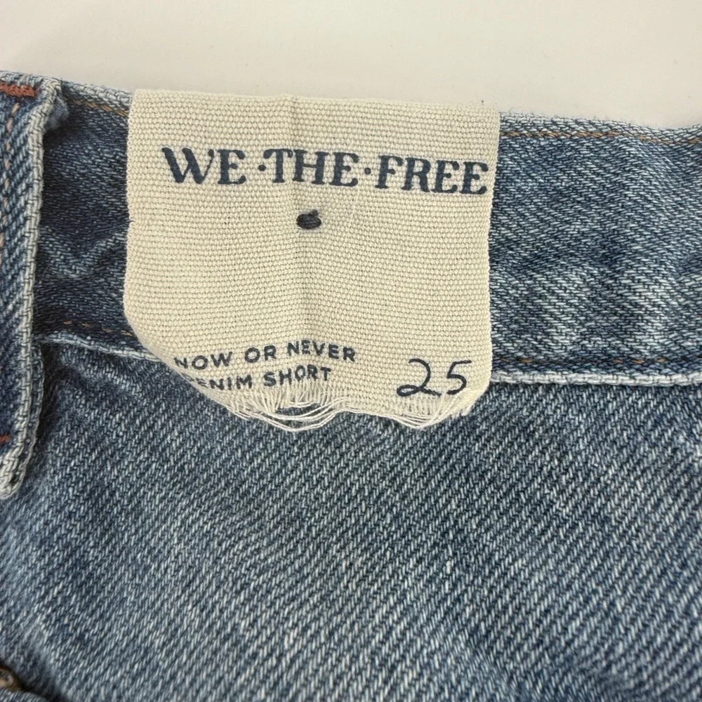 We The Free Now Or Never Denim Shorts Blue Distressed Cut Off Size 25